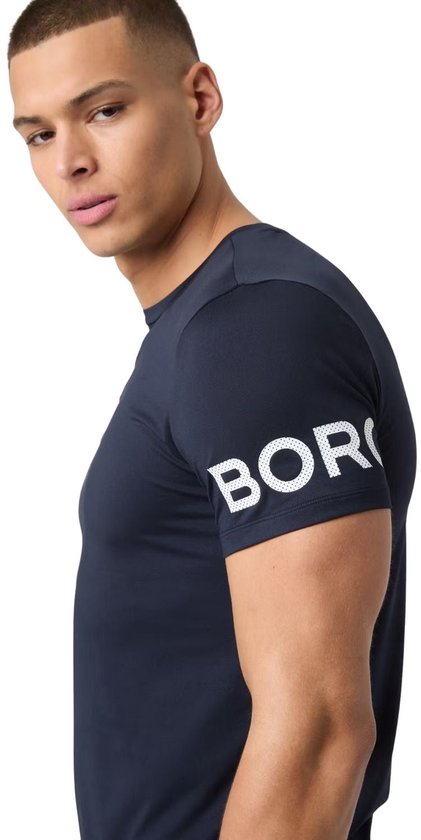 Björn Borg Sportshirt Heren Korte Mouw - Amparo Blauw - Gerecycled Polyester - Maat L