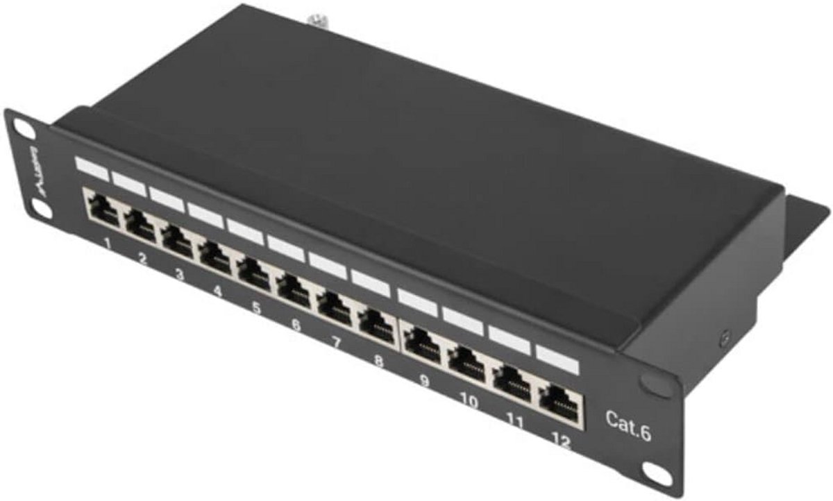Patchpaneel - Netwerkverdeler - Netwerkorganisatie - 12 Poorten Cat.6 - 10 Inch 1U - Zwart