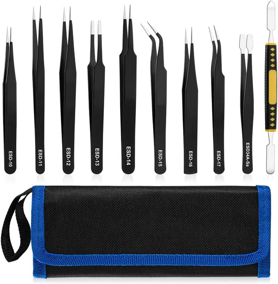 Precisie Tangenset - Elektronica Tools - Fijnwerk Reparatie - Antistatisch Materiaal - 22 x 18.5 cm - Zwart
