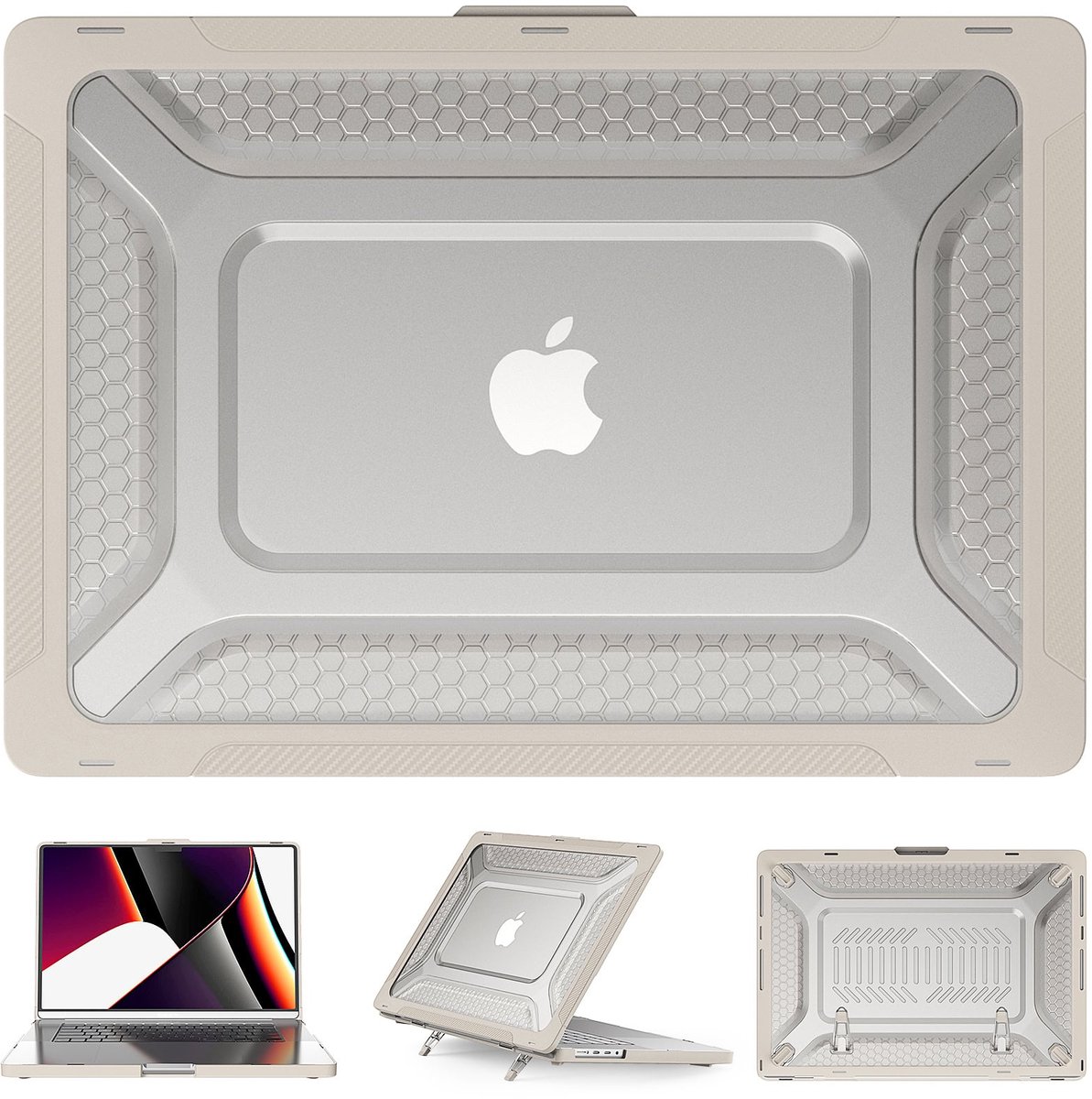 Turtle Shift Laptopcover Shield geschikt voor MacBook Pro 16' inch - 2023 / 2021 - A2485 / A2780 / A2991 - Beige