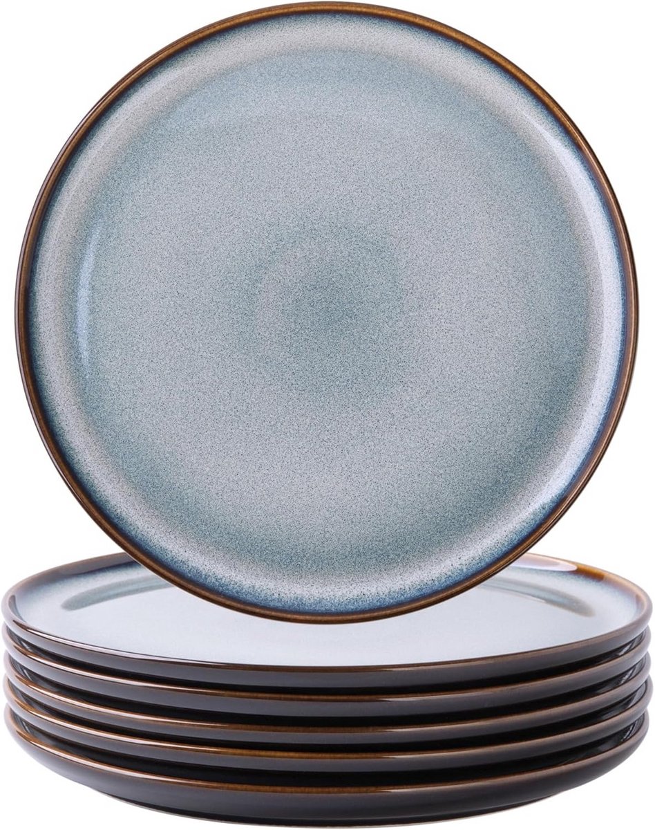 Dinerborden Set van 6 - 27 cm Steengoed Borden - Krasbestendig, Vaatwasser- en Magnetronbestendig - Oceaanblauw