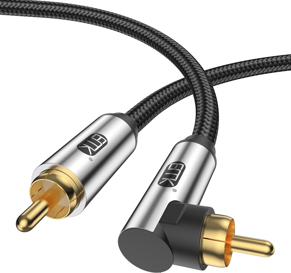 Subwooferkabel - RCA Kabel - Audio Verbinding - 90 Graden Hoek - 05 Meter - Zwart