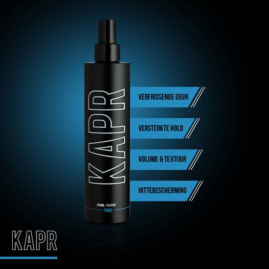 KAPR Tonic 250ml: verfrissende geur, versterkte hold, volume & textuur, hittebescherming.