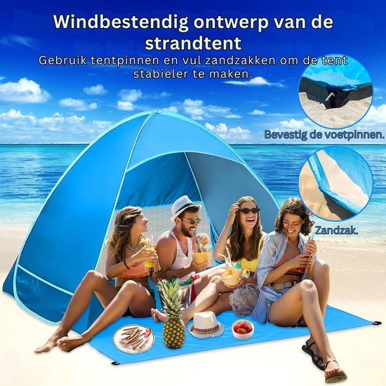 White-Label® Strandtent UV Bescherming - Strandtent Baby Pop Up - Strandtentje Extra Licht - Strandschelp - Strand Tent - Blauw van White-Label® — afbeelding 4