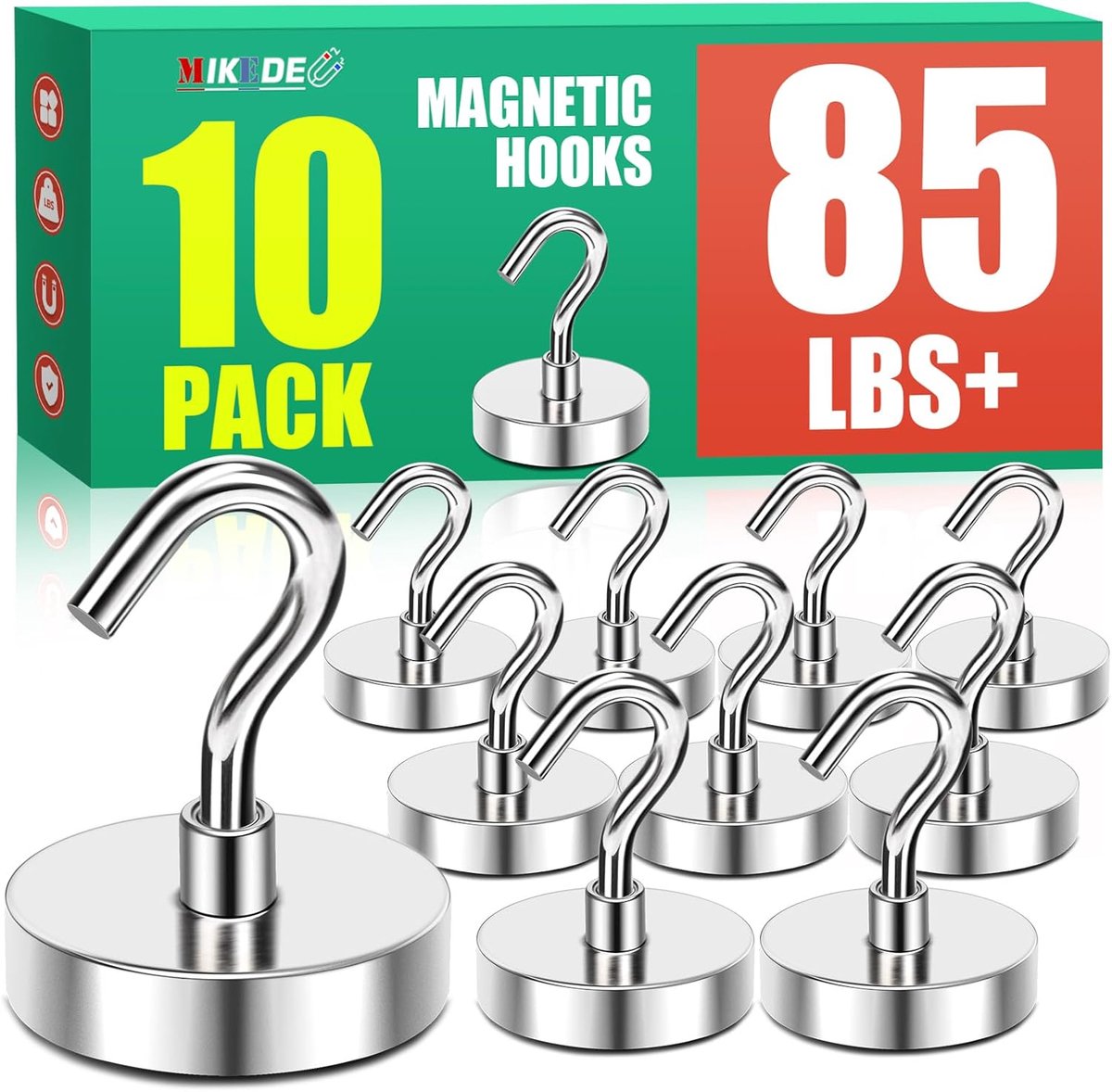 Magnetische haken 80 lbs - Sterke neodymium magnetische haken met haak voor grill, koelkast en keuken - 10 stuks