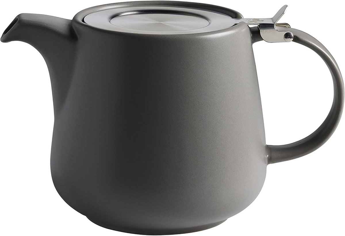 Theepot donkergrijs 1200 ml porselein met roestvrijstalen zeef