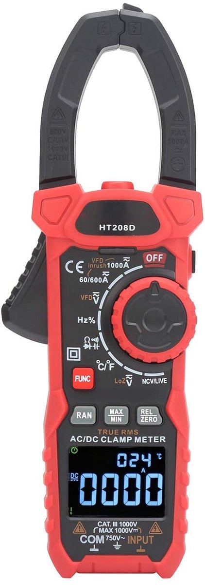 Digitale stroomtang meter – 6000 counts AC/DC stroom en spanning meetinstrument met NCV-detector voor frequentie-omvormers en installaties