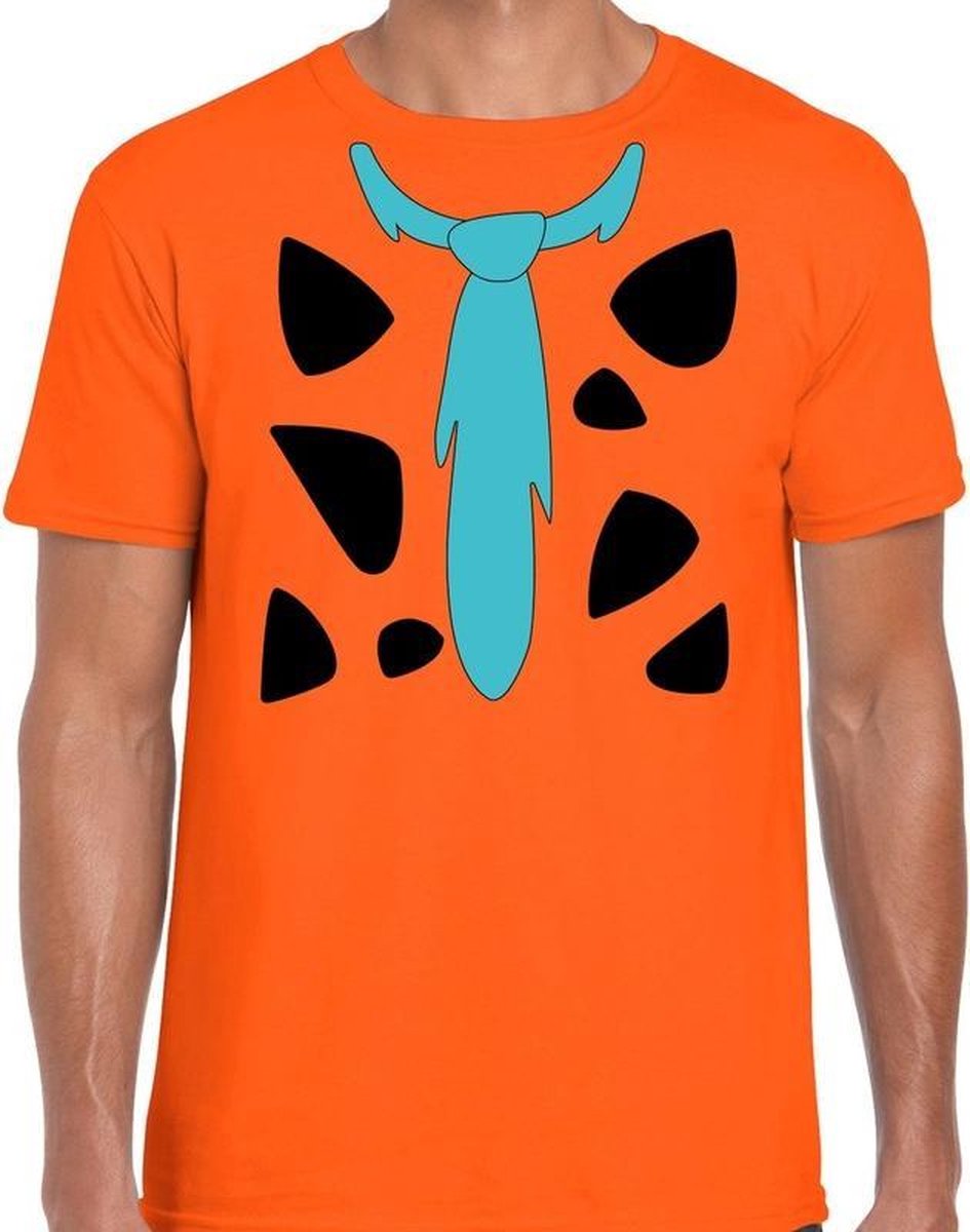 Afbeelding van product Bellatio Decorations  Fred holbewoner carnaval verkleed t-shirt oranje voor heren - Carnaval kostuum XL  - maat XL