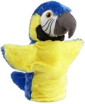 Pluche blauw/gele ara papegaai handpop 26 cm - Tropische vogels handpoppen