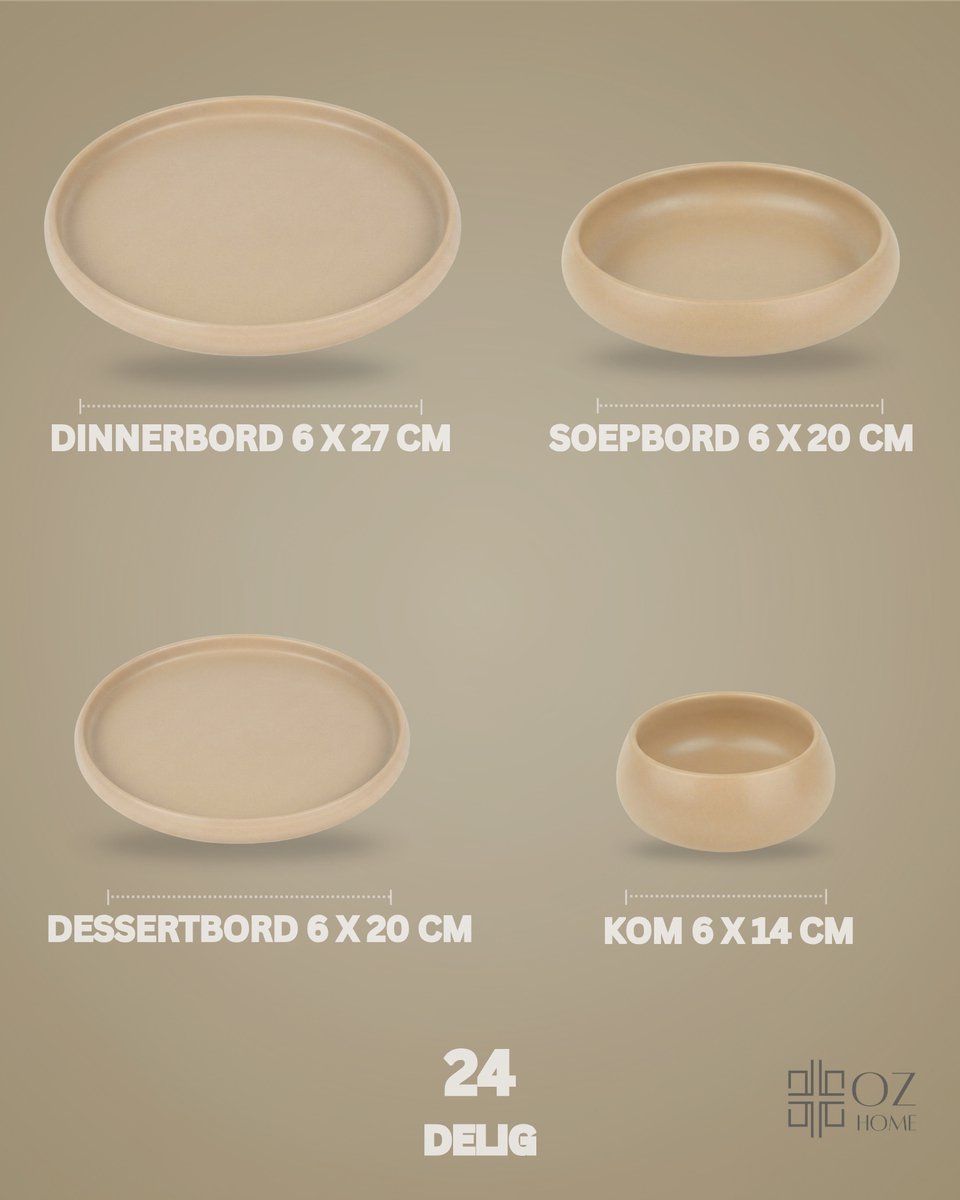 Bavary Chubby Serviesset 24-delig Porselein - Beige - 6 Personen - Mat buiten/Glanzend Binnen - Vaatwasser- & Magnetronbestendig — afbeelding 7