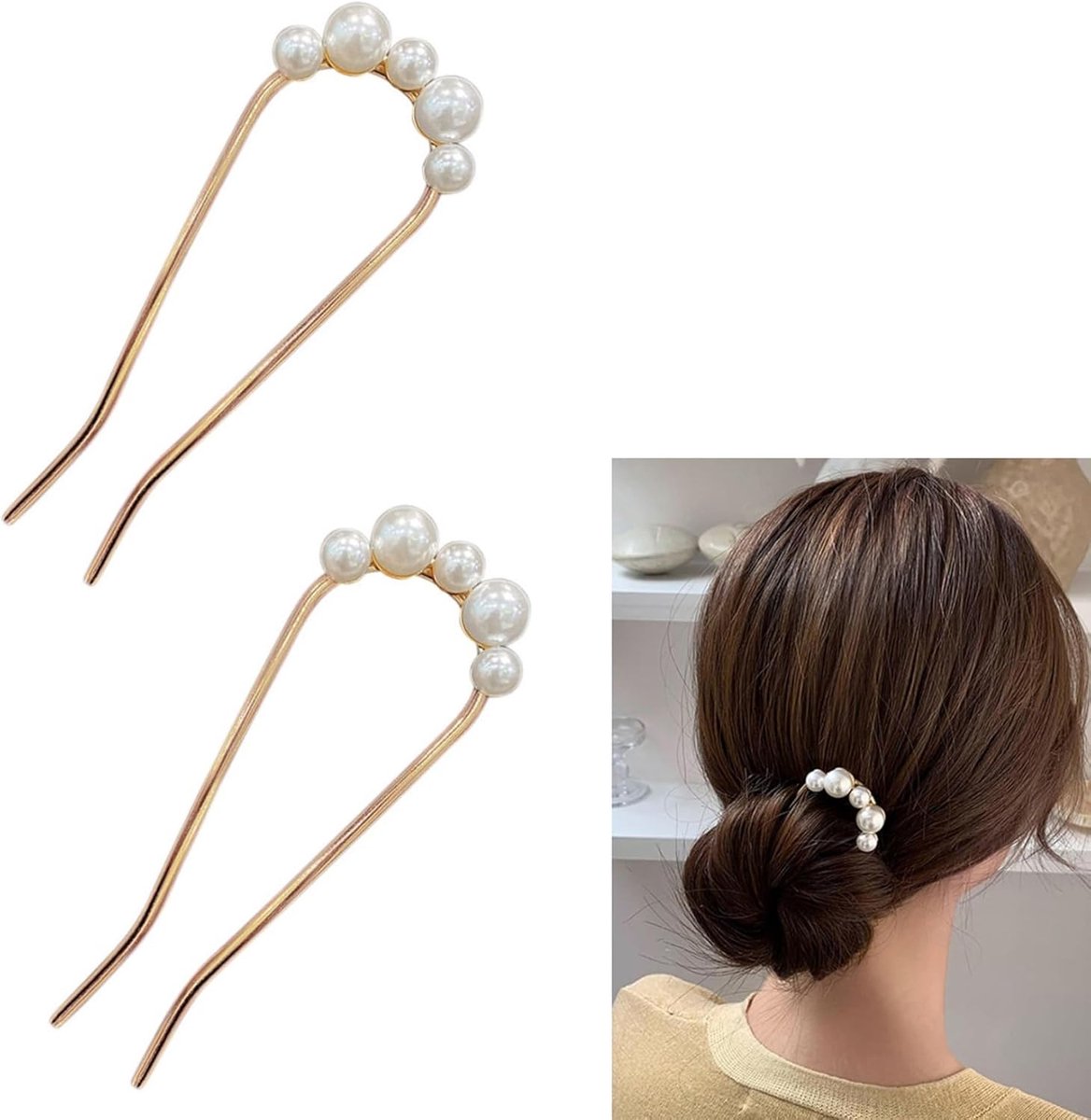 2x Set Metalen U-Vormige Haarspelden Vintage Stijl voor Vrouwen