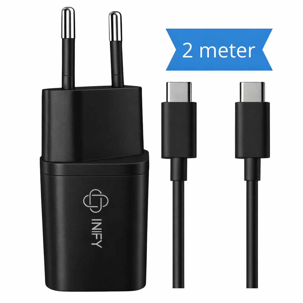 20W USB-C Snellader - Power Delivery - Inclusief 2 Meter USB-C naar USB-C Kabel - Zwart