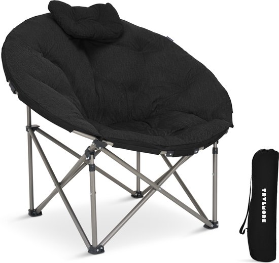 TRVLMORE Campingstoel XL - Opvouwbaar - 150KG Draagvermogen - Incl. Draagtas - Klapstoel - Kampeerstoel - Vouwstoel - Zwart