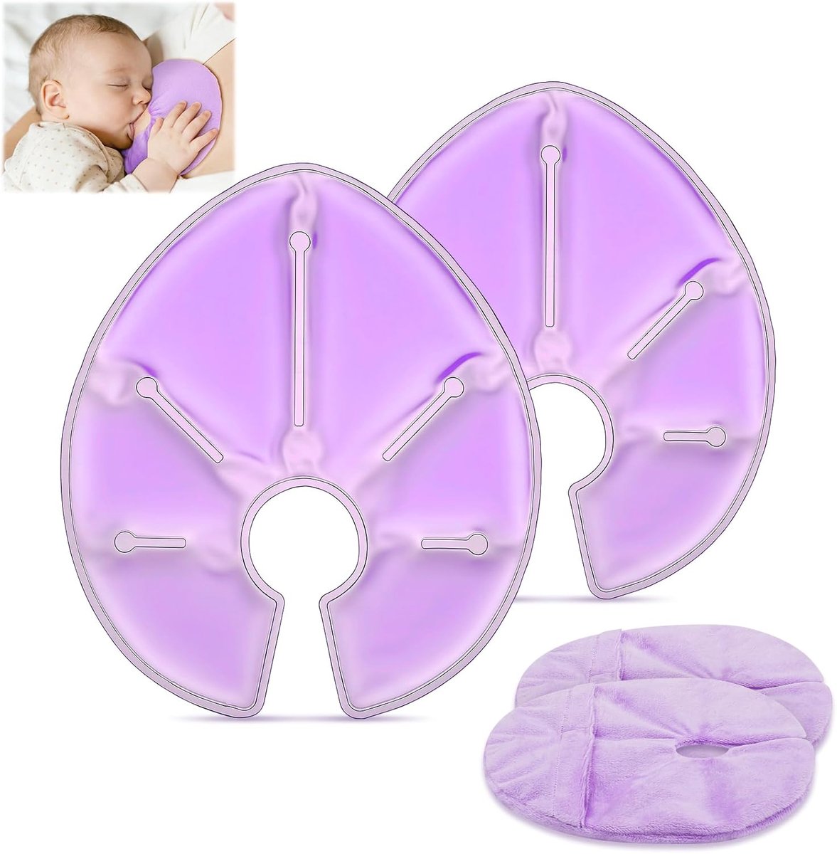 Borsttherapie Gel Pads - Borstvoeding Essentials - Verlichting & Comfort - 360° Borst Omsluiting - 30x17x1.3 cm - Paars
