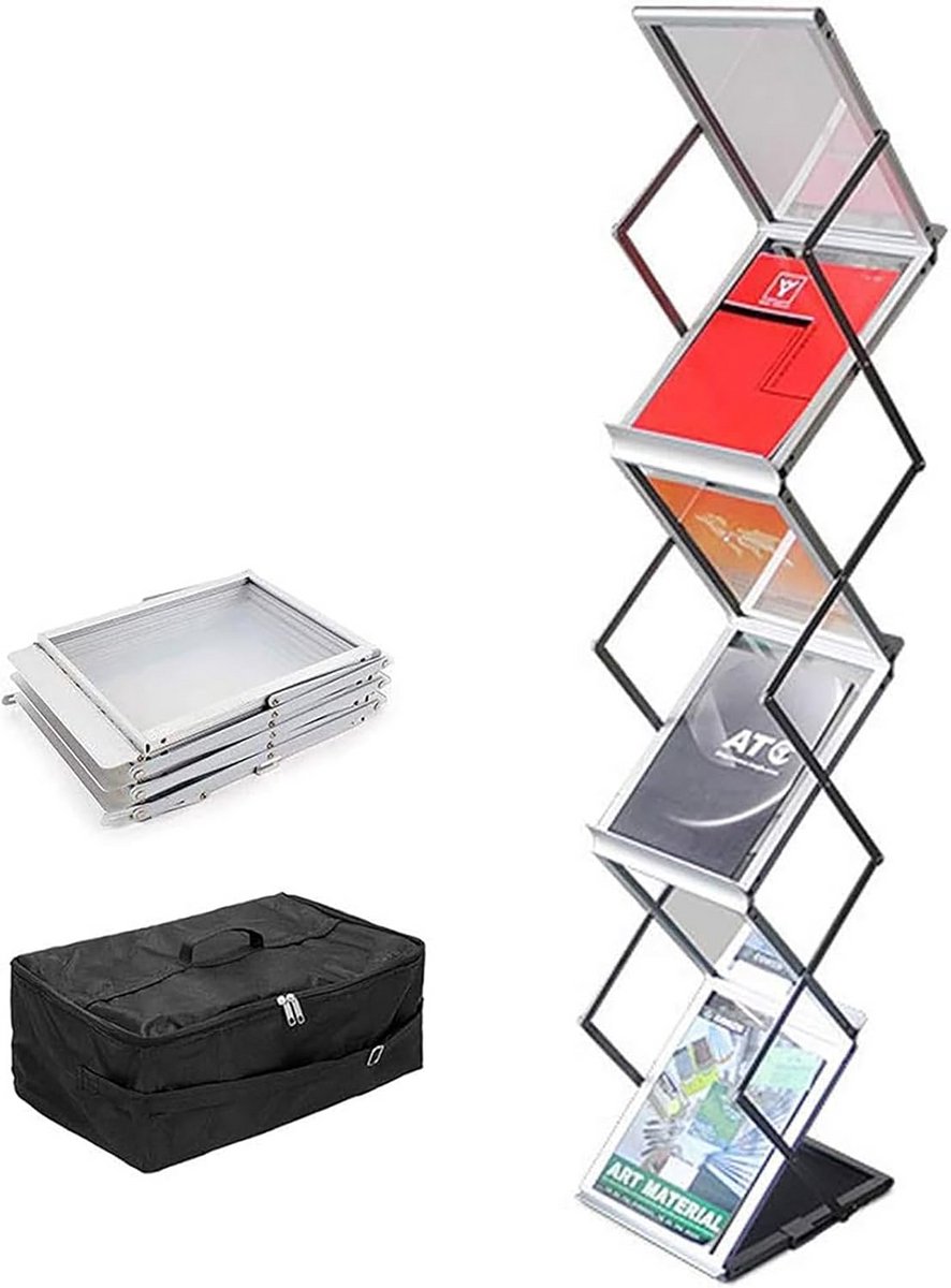A4 Brochurestandaard Aluminium 6 Vakken Pop-up Display voor Beurzen en Winkels