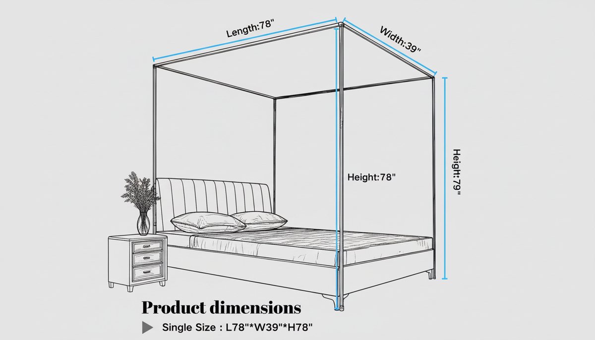 Canopy Bed Frame Single – Casa Velluto Luxe Enkele Luifel Bedframe, 4-Poot Overkapping, Ve