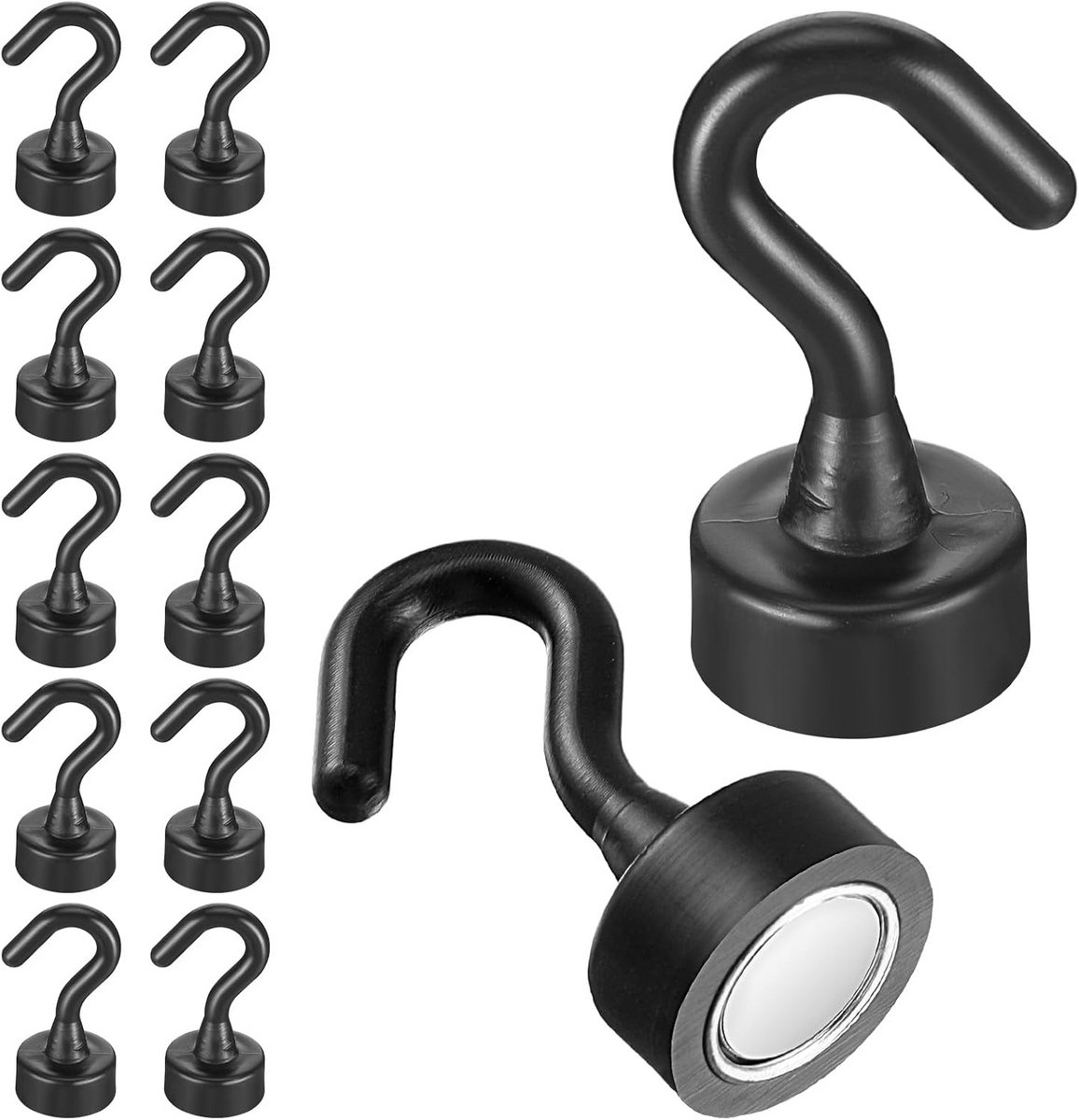 10x Extra Sterke Magneethaken Zwart - Stansvrij Ophangen voor Koelkast, Werkplaats, Kluisje en Camping
