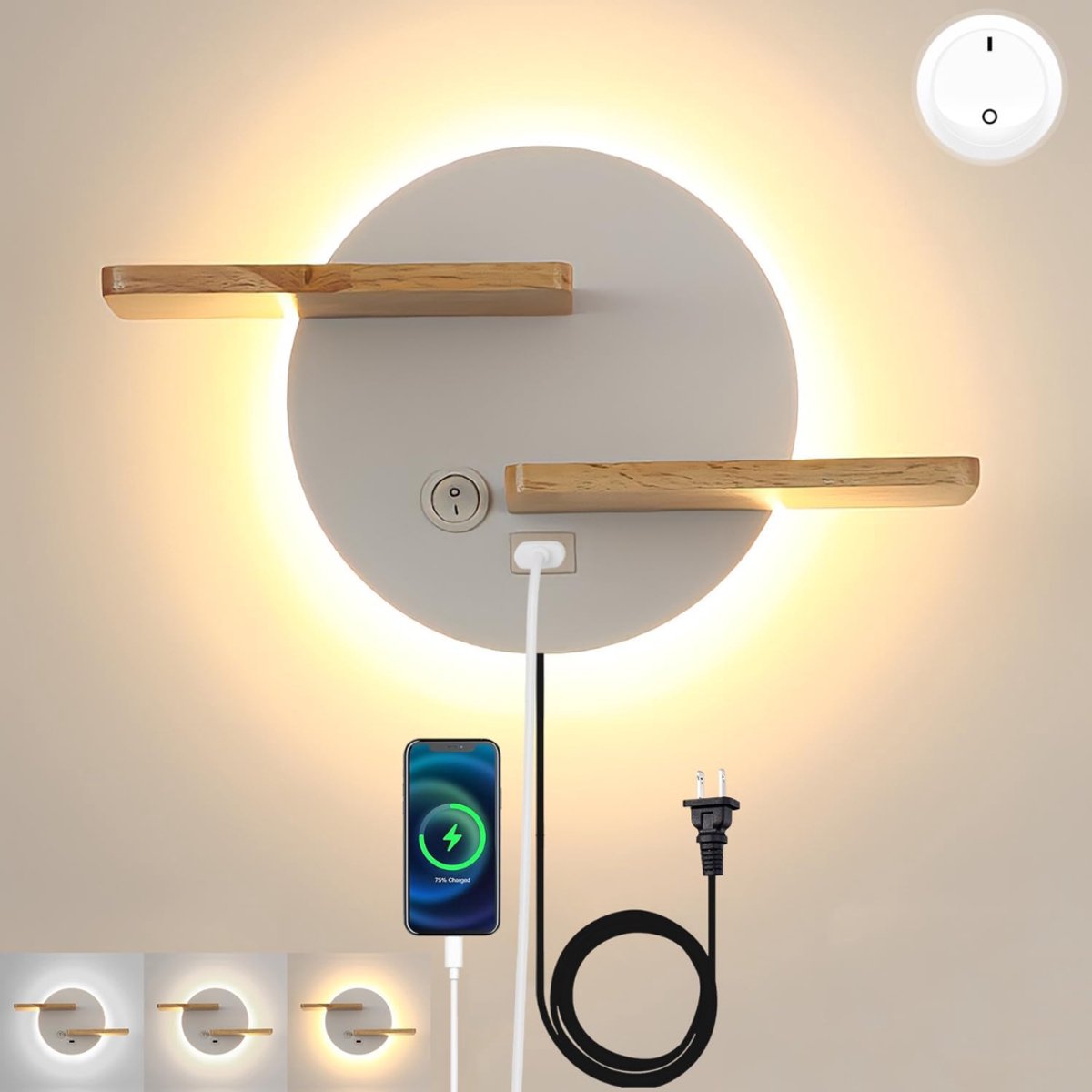 White-Label® Wandlamp Binnen met Snoer - Wandlamp met Stekker voor Binnen - met Dimbare Schakelaar - Industrieel en Vintage - Slaapkamer Bedlampje