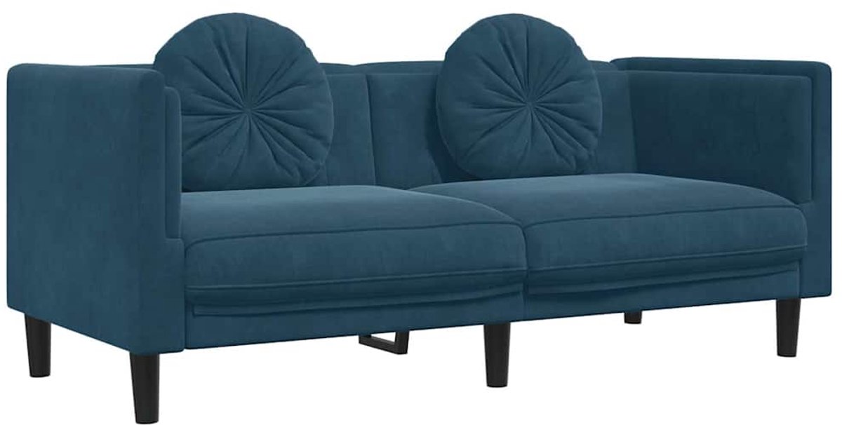 vidaXL Bank - met - kussens - 2-zits - fluweel - blauw