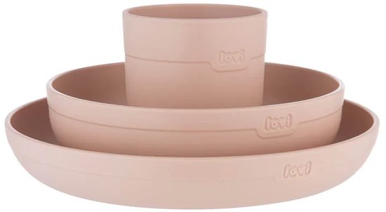 Service de table rose Difrax LOVI - Assiette, Kom et tasse ouverte - 6 mois et plus - Sans BPA, passe au micro-ondes et au lave-vaisselle