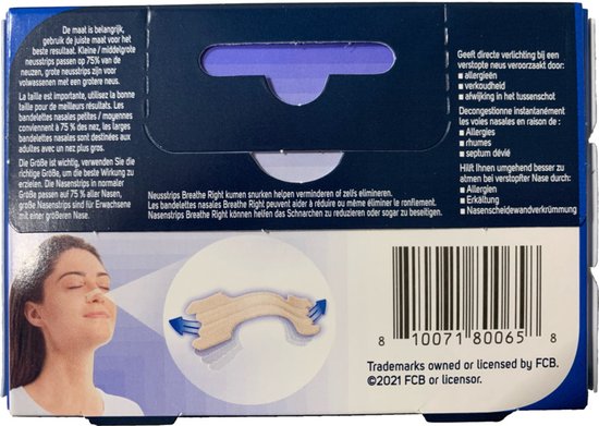 Breathe Right Anti Snurk Neusstrips - Neusspreider - Neuspleisters - Normale Huid - Large 30 stuks - Huidskleurig - Goede Nachtrust - Huidvriendelijk - Ideaal bij Verkoudheid en Allergieën