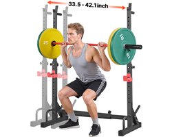 VEVOR Power Cage Squat Rack voor Thuisgym met Verstelbare Hoogte en Breedte, Draagvermogen Van 250 Kg, Krachttrainingsapparaat met Halterrekken en J-Haken voor Bankdrukken, Squats en Gewichtheffen.