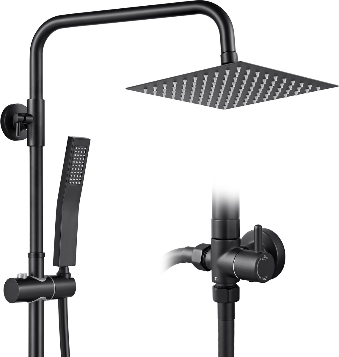 DERW Max Douchesysteem Regendouche Zwart - Roestvrijstalen Doucheset - 8 inch Douchekop - RVS Handdouche - Verstelbare Hoogte 72-110 cm - Zwart
