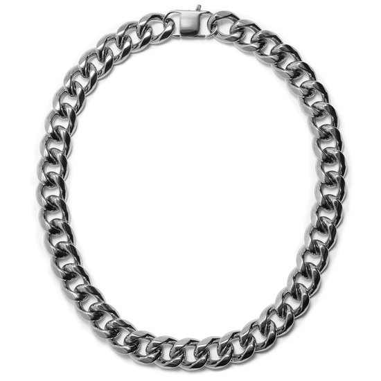 Zilverkleurige stalen schakelketting, breed model.