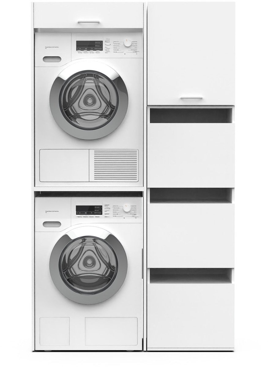 Washcab® Wasmachine Kast - Droger Verhoger - Wasmachine Ombouw - Droger op wasmachine Wit - Stack Set 2