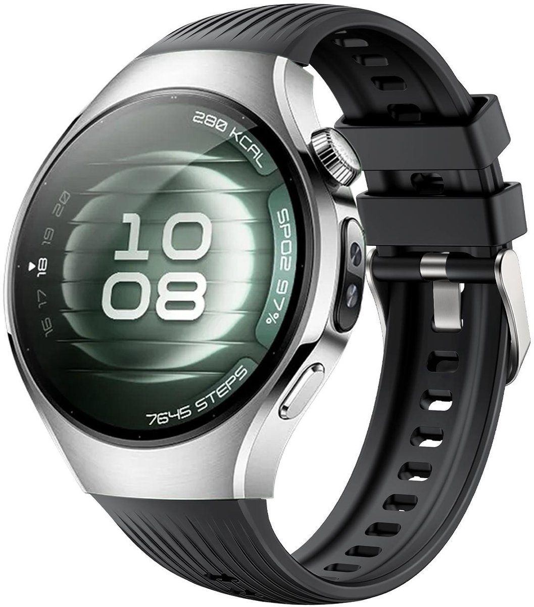 By Qubix - Siliconen bandje 'True Fit' - Zwart - geschikt voor Huawei Watch 5 - 46mm