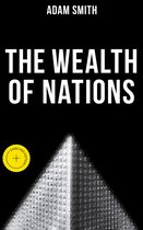 Livre "The Wealth of Nations" par Adam Smith, avec un cercle jaune "Enriched Edition" et un point lumineux sur fond noir.