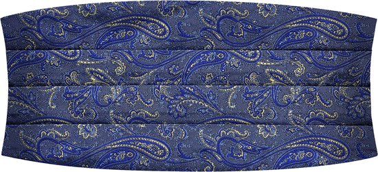 Ceinture de smoking en soie à motif cachemire bleu clair et doré