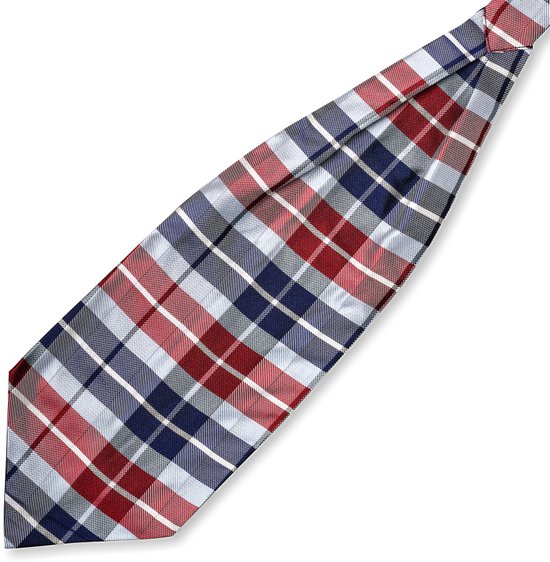 Cravate Ascot en soie à motif à carreaux bleu et bordeaux