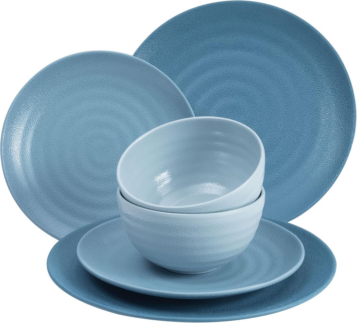 Serviesset Melamine voor 2 Personen - 6 Delig Blauw - Ideaal voor de Camping