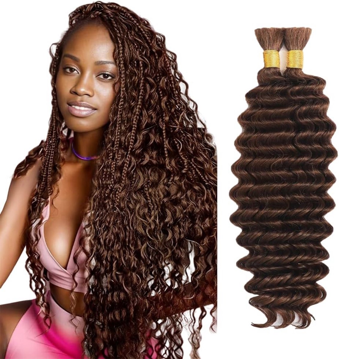 Deep Wave Haarverlenging voor Vlechten Bulk 30cm Chocoladebruin