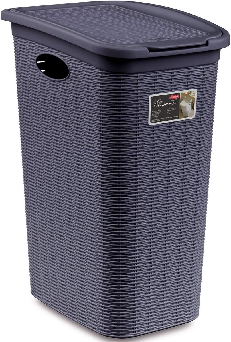 Smal Wasmand Beige Kunststof Rotanlook met Deksel 36 Liter