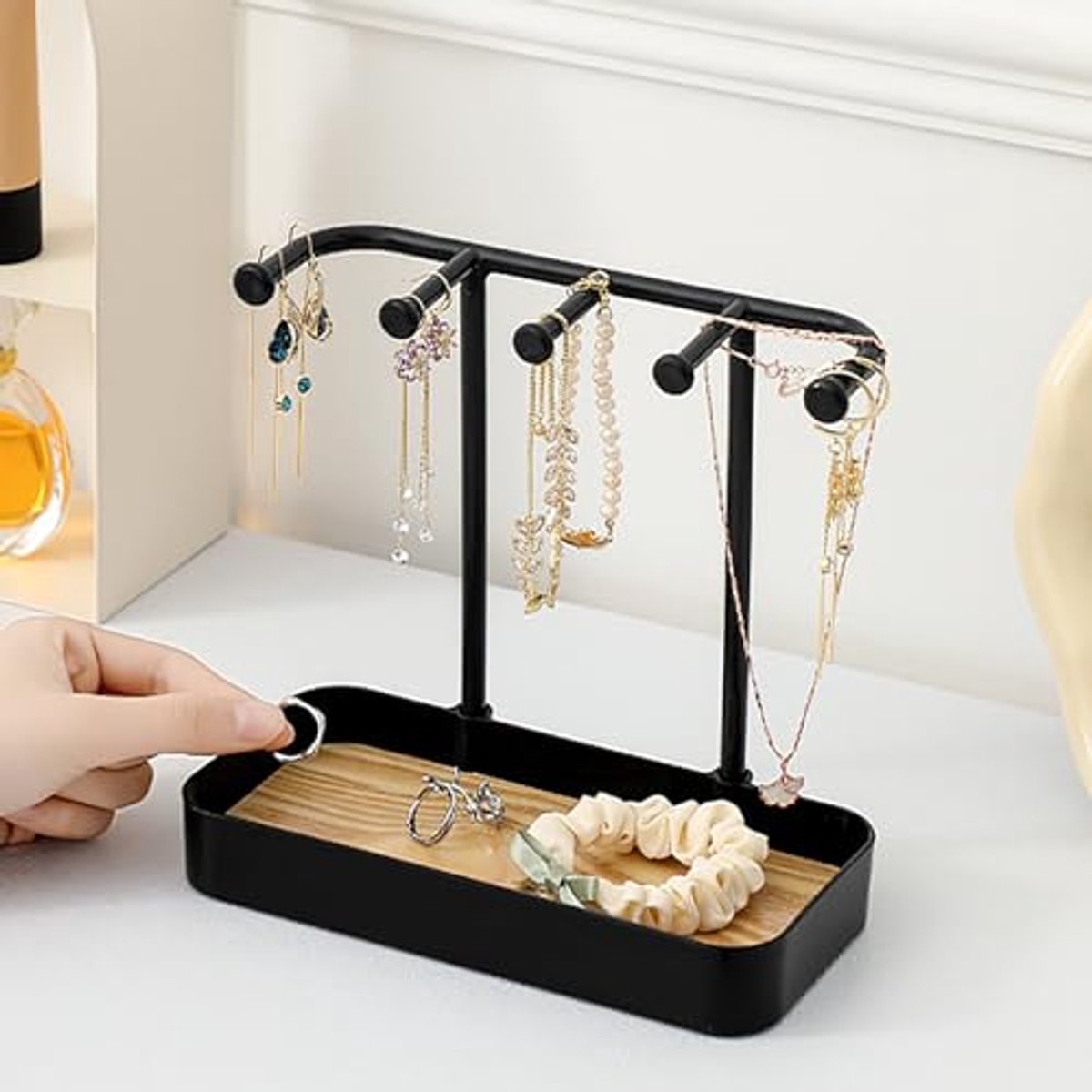 Jewelry Organizer Stand Necklace Organizer Earring Holder,Jewelry Stand Earring Display Rack,Ewelry Tower Display Rack Storage Tree for Bracelets Earrings Rings (BLACK)