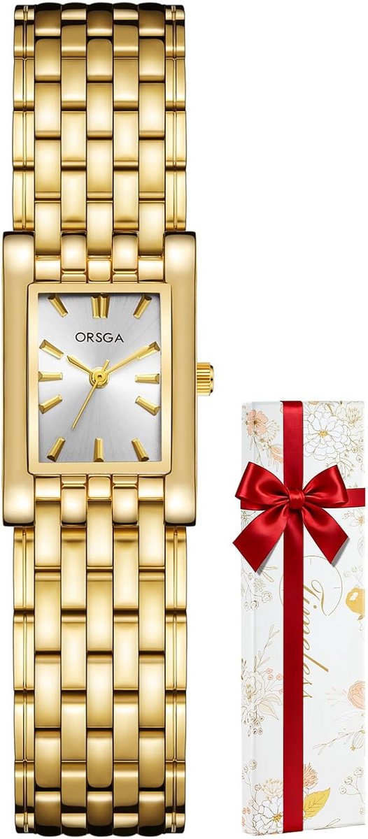 Minimalistisch dameshorloge goud en zilver RVS band rechthoekige wijzerplaat