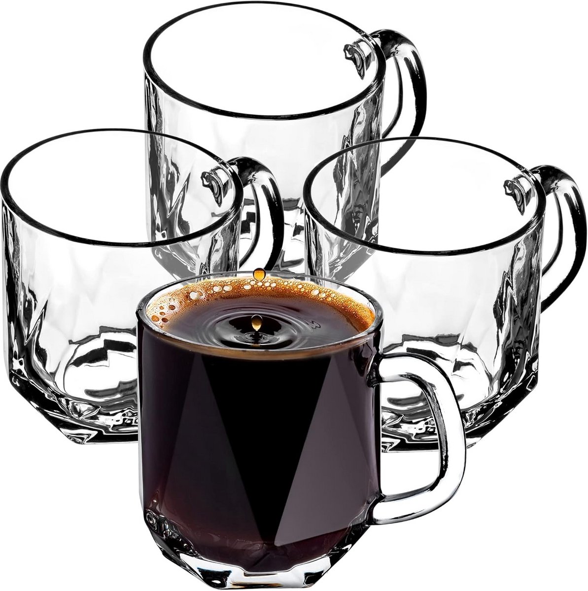 Glazen met Handvat voor Koffie en Thee, Set van 4 Dikke Glazen