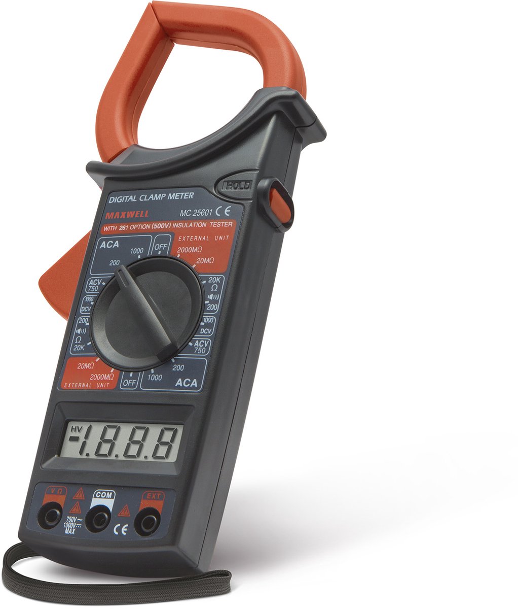 Digitale Stroomtangmeter - AC Stroommeting tot 1000A - Weerstandsmeting - Geïntegreerde Isolatietestfunctie - Dataopslag - Inclusief Polsriem [25601]