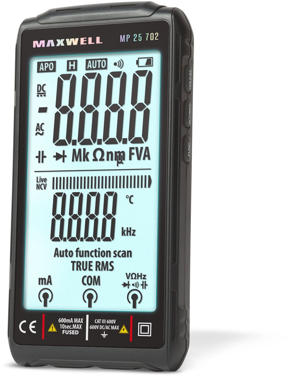 Automatische Digitale Multimeter - 4,2" FullScreen TFT - NCV Spanningsdetectie - Type-C Oplaadbaar - 9999 Count - Inclusief Koffer & Meetpennen [25702]
