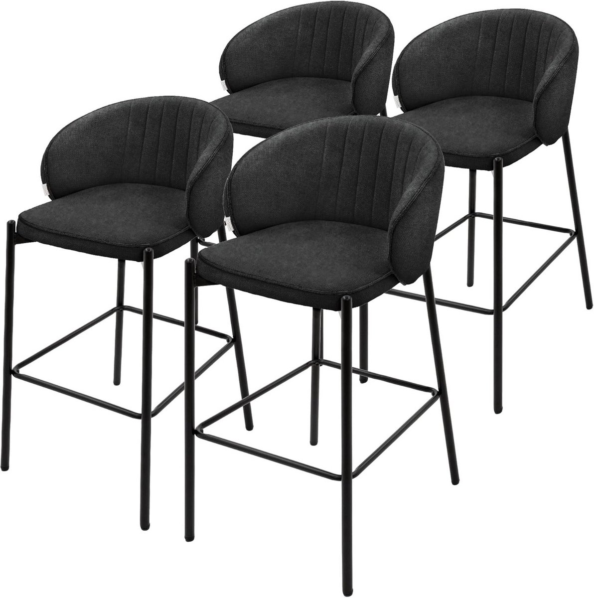 Set van 4 Barkrukken Antraciet met Rugleuning en Voetsteun Hoge Krukken 76cm