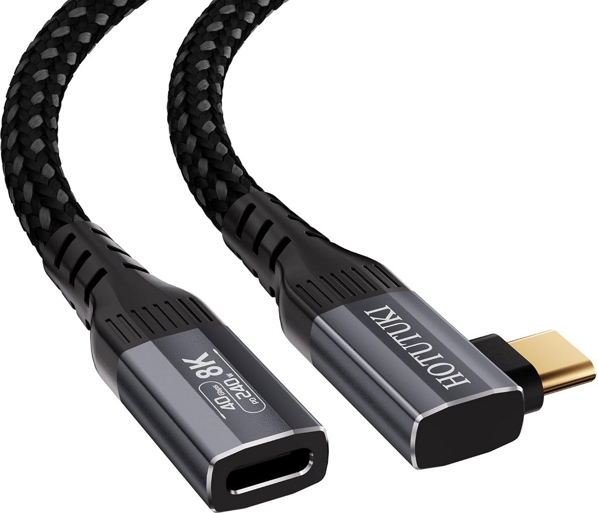 Haakse USB-C Verlengkabel Kort 90 Graden 40 Gbps 240W Laden