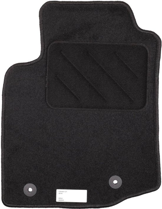 Ensemble complet de tapis de sol noirs avec bordure grise, avec renfort talon, anneaux de fixation et étiquette.