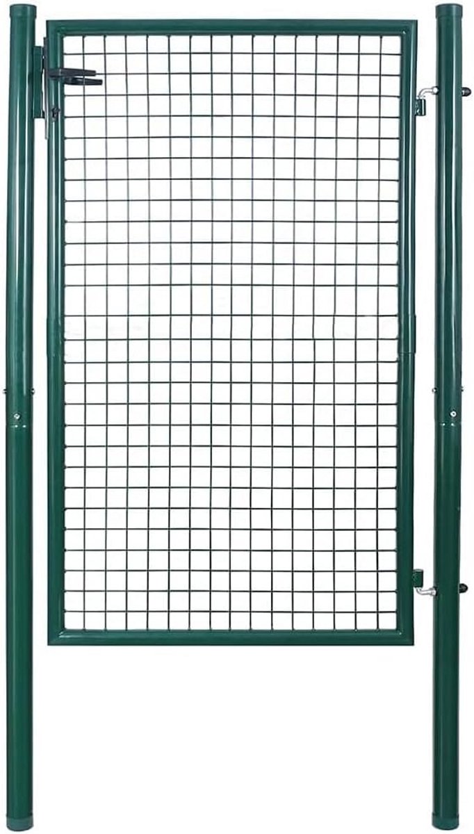 Stalen tuinpoort groen met slot en sleutels