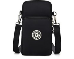 Kleine mobiele telefoon portemonnee tas met verstelbare lange schouderriem - Schoudertas armtas mini lichtgewicht voor vrouwen - Zwart - Handig formaat met ruimte voor essentiële items