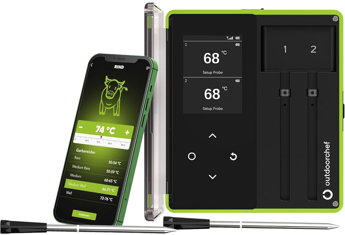 Draadloze Bluetooth BBQ Kerntemperatuur & Grill Thermometer met Dubbele Sensor
