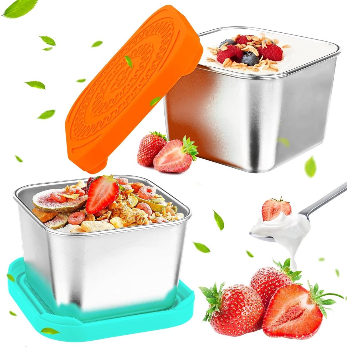 Vriesdozen voor babyvoeding en snacks - 2 stuks van 180 ml - Roestvrijstalen invriescontainers met lekvrij deksel - Multifunctionele mini-blikjes - Ideaal voor saladedressing, sauzen en kleine snacks.