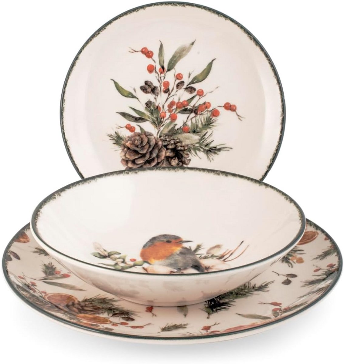 18-delig Kerstservies Set - Porseleinen Dinerbord & Ontbijtbord Set