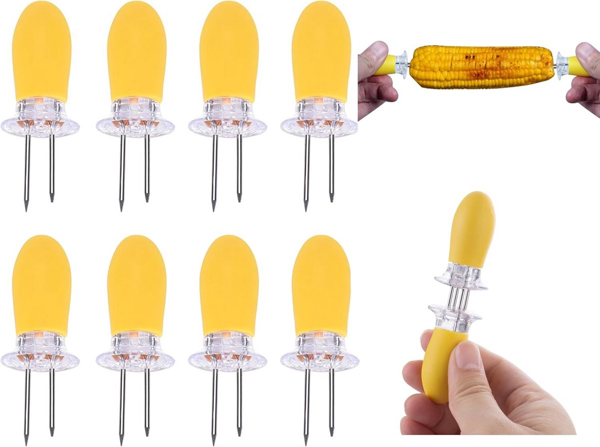8 Delige Set Maïsvorkjes met Siliconen Handvat voor BBQ en Buffet